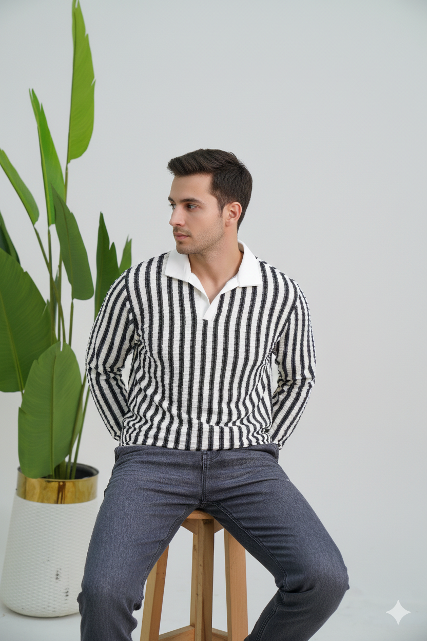 Shirt Black & Off-White Stripes