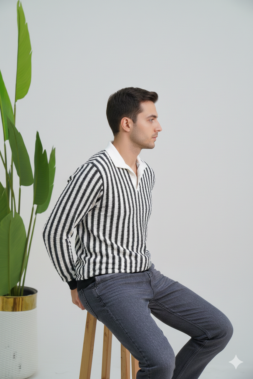Shirt Black & Off-White Stripes