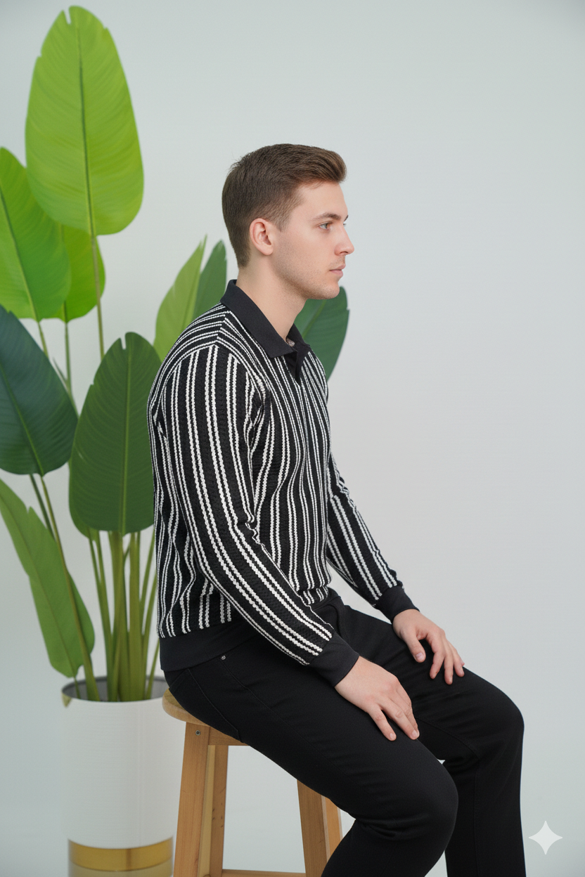 Shirt Black with White Stripes