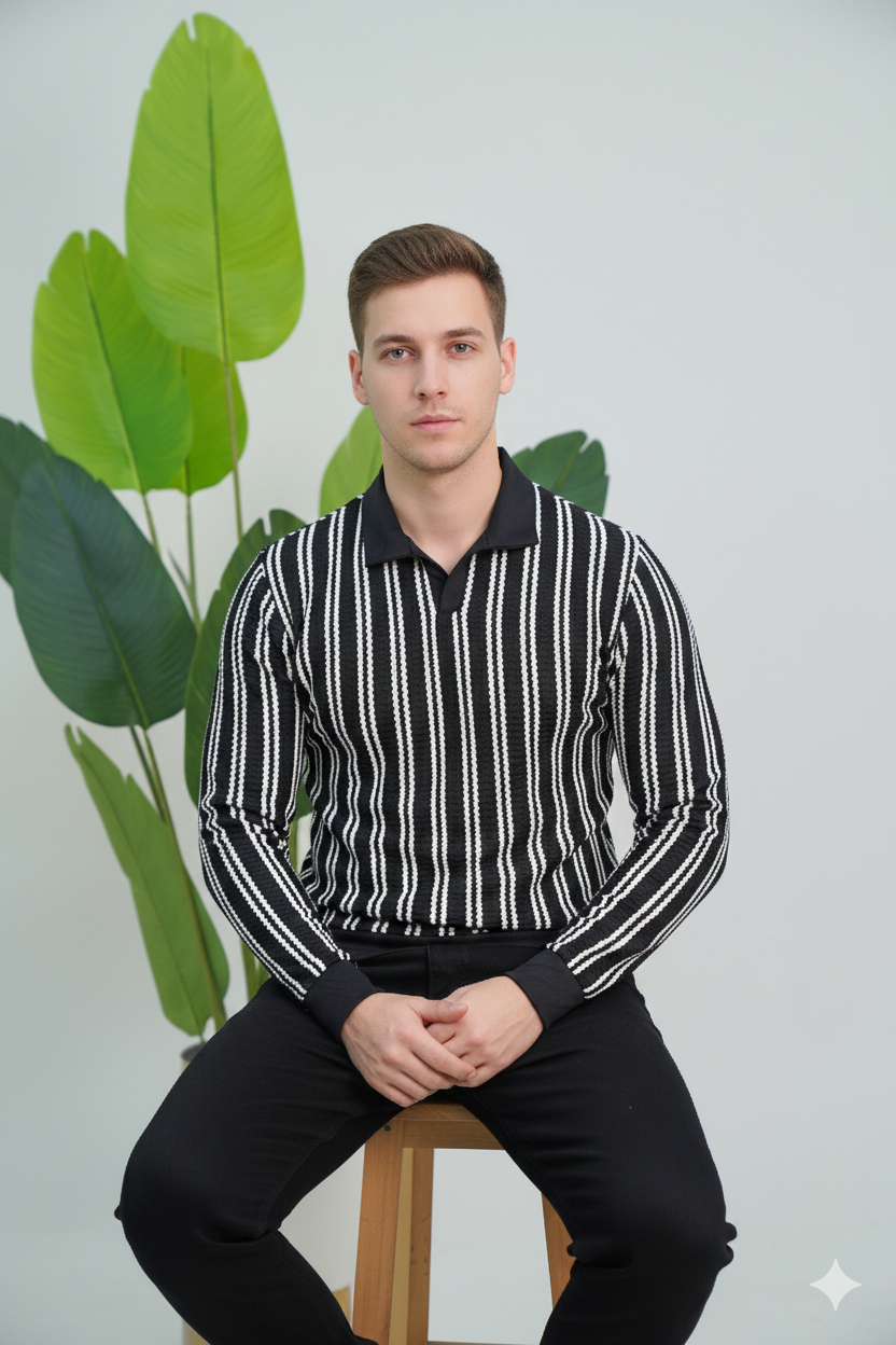 Shirt Black with White Stripes