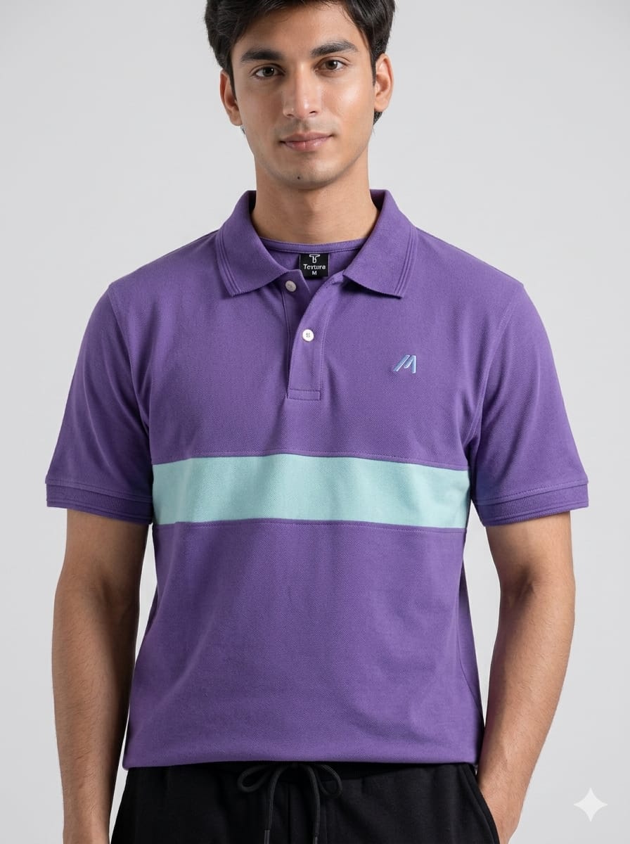 Men's Purple Color-Block Pique Polo Shirt