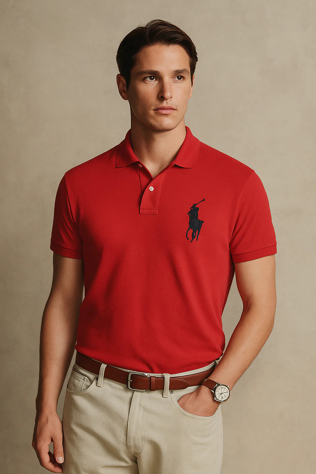 Men’s Embroidered Red Big Pony Performance Polo Shirt